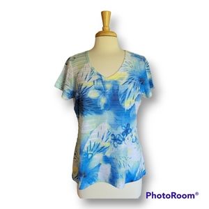 JM Collection V-Neck Summer Short Sleeve, Women's Top. Size M